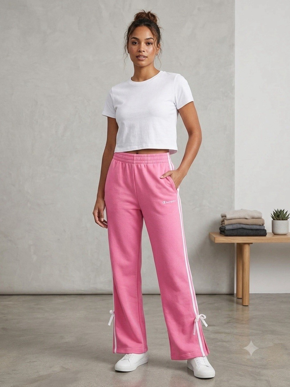 Champion Pink Wide-Leg In the Stands Side Stripe Women’s pants size small